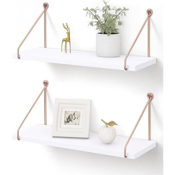 Floating Shelves for Wall, Metallic Gold White Wall Mounted Shelves, Bathroom - Picture 7 of 7